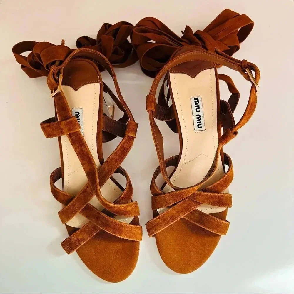 Nwot Miu Miu Suede Gladiator Mirriored Heel Sanda… - image 3